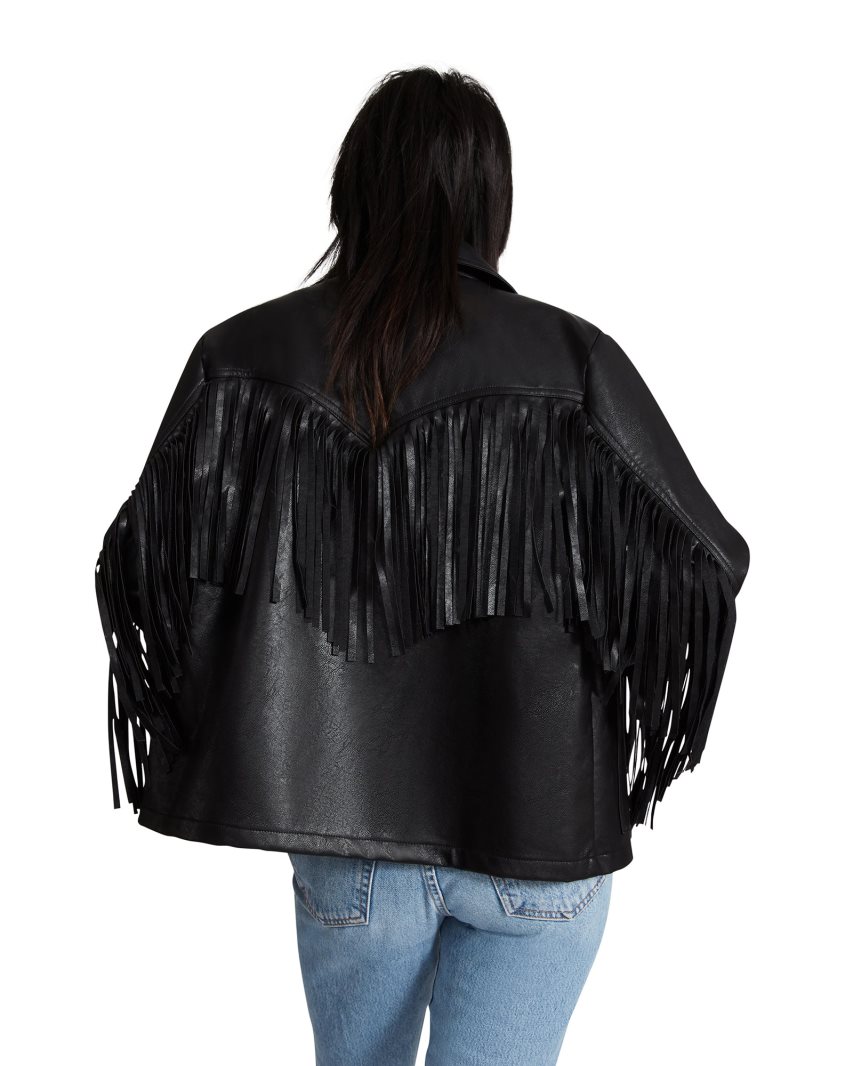 Black Steve Madden Fringe Women's Jackets | PH 7693BZN